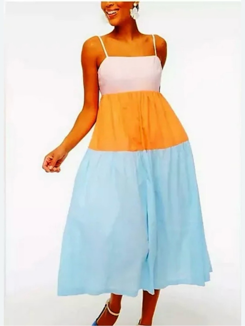 J. CREW Summer Party BBQ Pink Orange Blue Tiered Tie Cutout 100% Cotton Midi 10